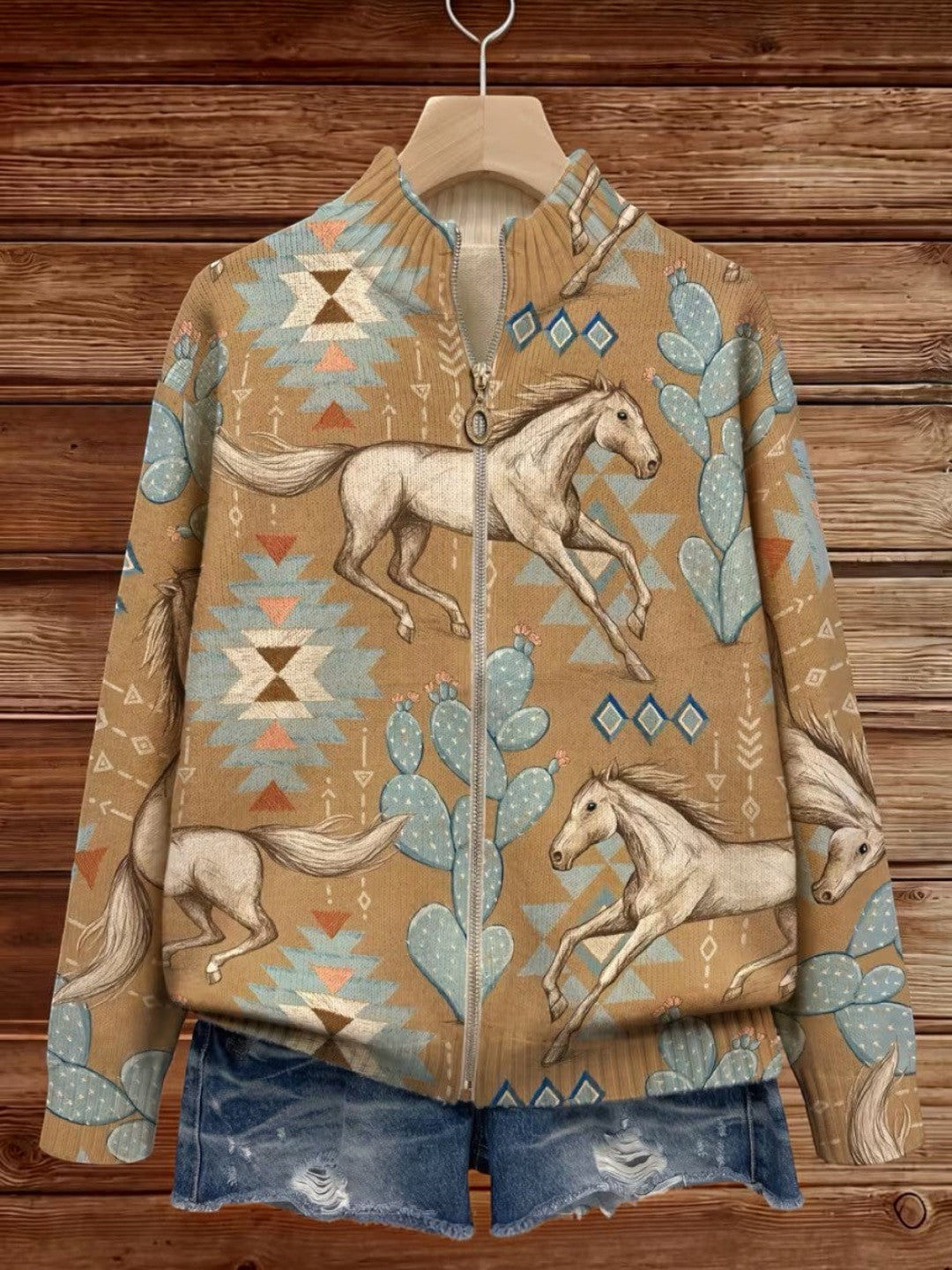 Brigitte - Gilet à motif de chevaux et de cactus - vue détaillée