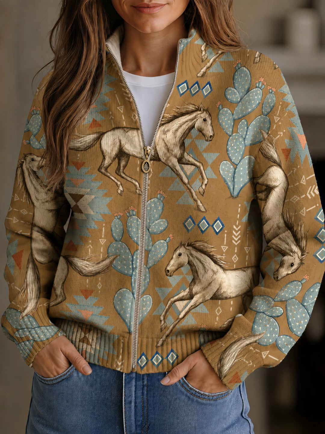Brigitte - Gilet à motif de chevaux et de cactus - vue d'ensemble