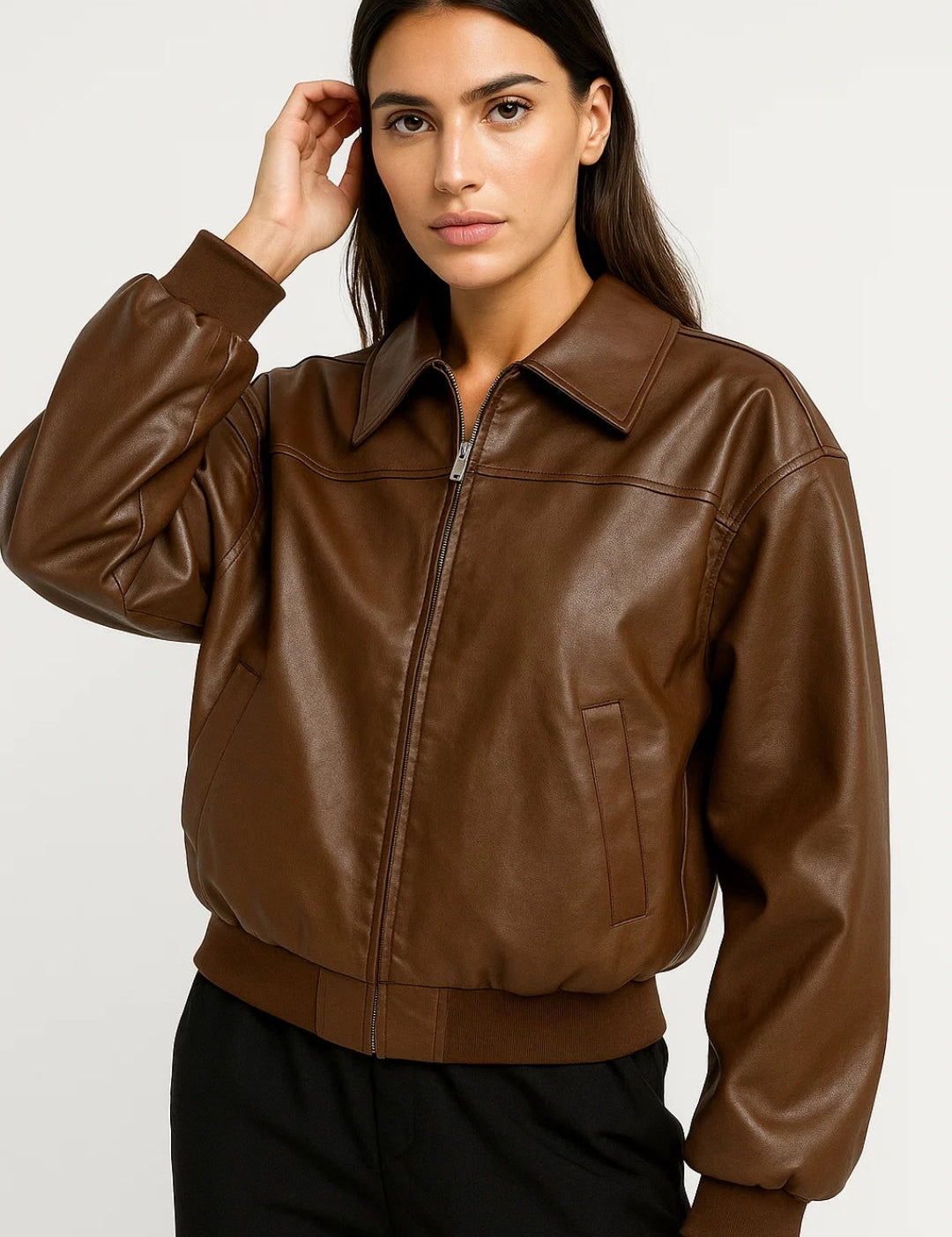 Evangeline Blouson Bomber Femme – Veste Courte d’Hiver à Col Chemise & Coupe Moderne