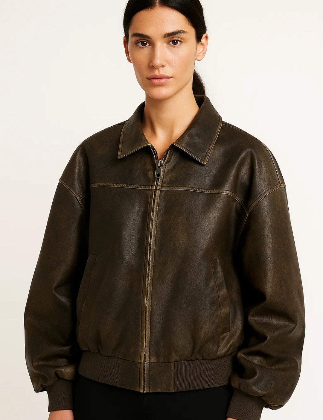 Evangeline Blouson Bomber Femme – Veste Courte d’Hiver à Col Chemise & Coupe Moderne