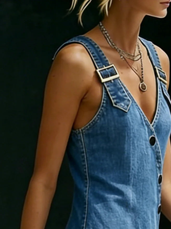 Vera - robe longue en denim boutonnée pour femme - vue 3