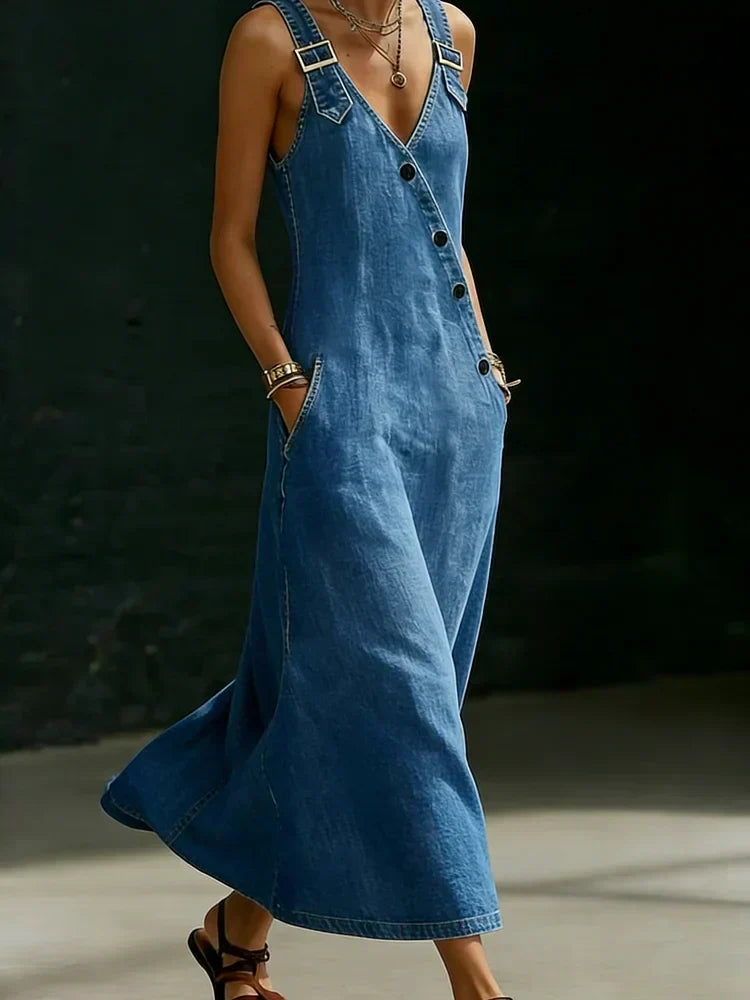 Vera - robe longue en denim boutonnée pour femme - vue 5