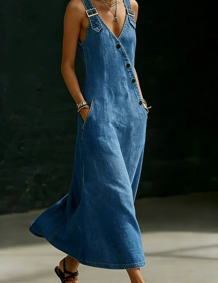 Vera - robe longue en denim boutonnée pour femme - vue 5