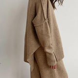 Aria Ensemble Loungewear Femme – Set Tricot Doux à Col Montant & Pantalon Large