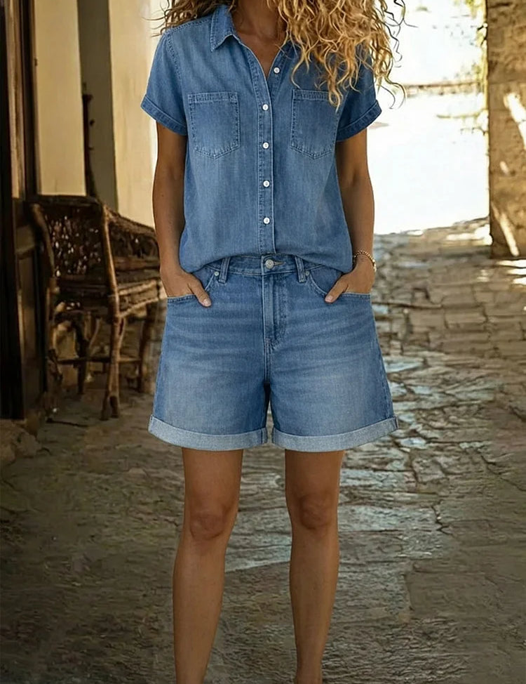Stefania - ensemble court et confortable en denim pour femme - vue 2