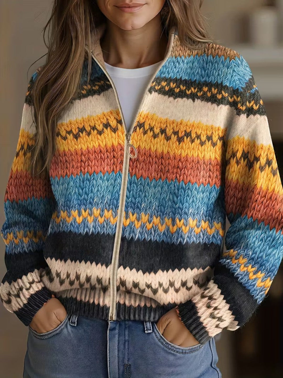 Célestine - Gilet à motif zigzag multicolore - vue d'ensemble
