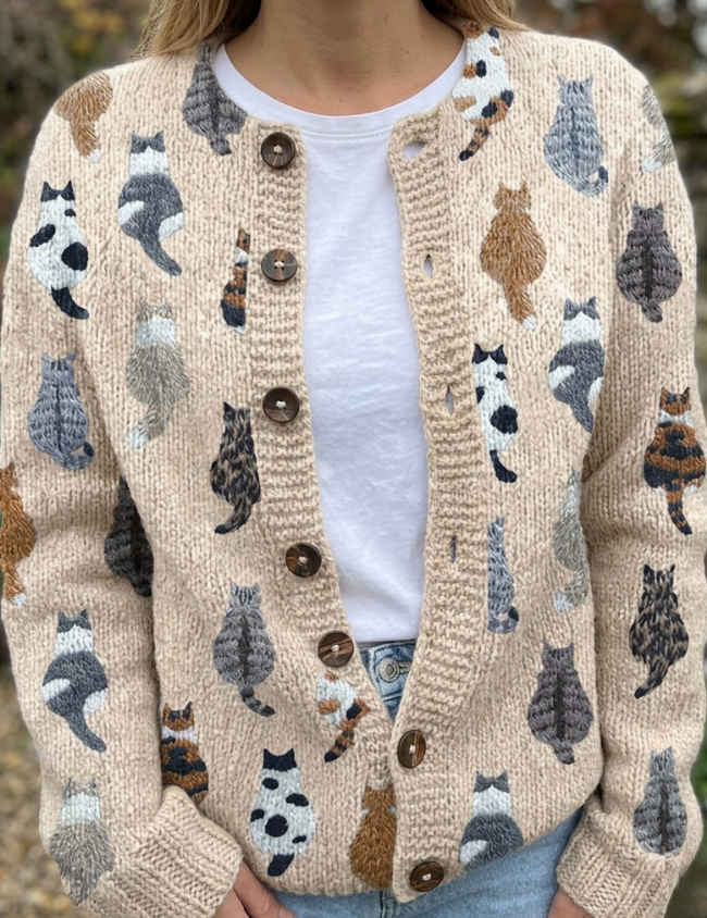 Charlotte - Cardigan à motif de chats - vue d'ensemble