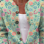 Claudine - Cardigan vert menthe à fleurs colorées - vue détaillée