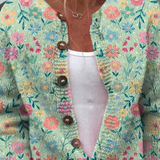 Claudine - Cardigan vert menthe à fleurs colorées - vue détaillée