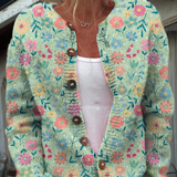 Claudine - Cardigan vert menthe à fleurs colorées - vue d'ensemble