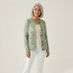 Claudine - Cardigan vert menthe à fleurs colorées - vue de face