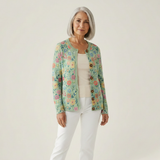 Claudine - Cardigan vert menthe à fleurs colorées - vue de face