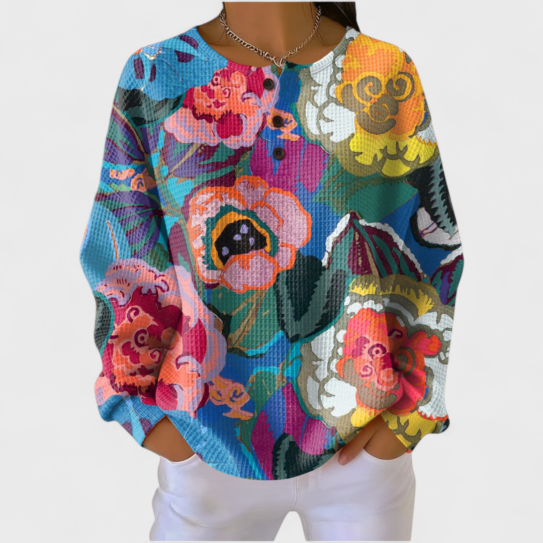 Ida - Pull à grandes fleurs colorées - AMORA MODE