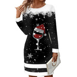 Esme Robe de Noël Femme – Robe Pull Festive avec Motif Père Noël & Verre à Vin