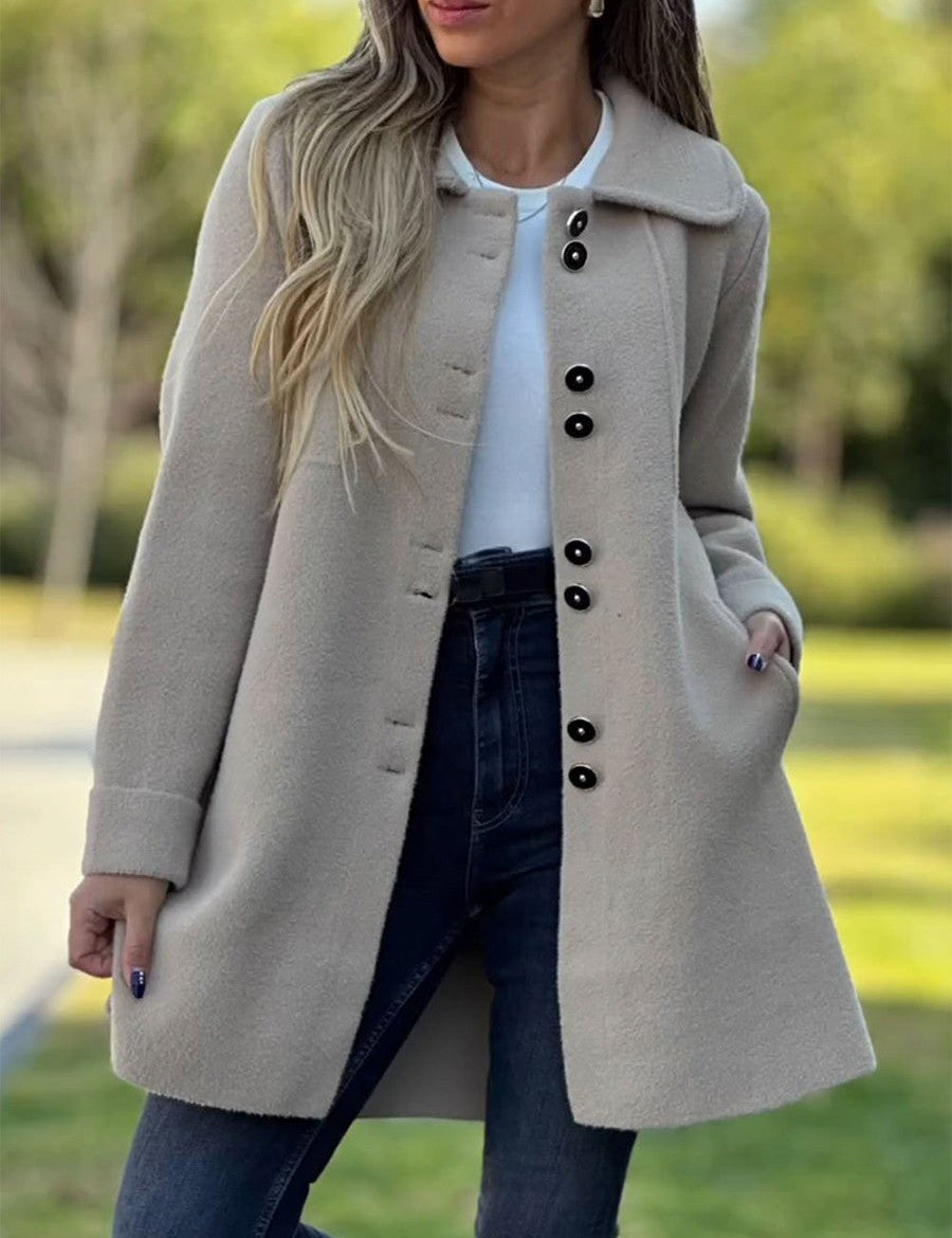 Carp Manteau Femme Élégant – Manteau en Laine Mélangée avec Boutonnage Classique