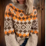Astrid Pull Col Roulé Femme Motif Norvégien – Maille Épaisse & Confort Hivernal