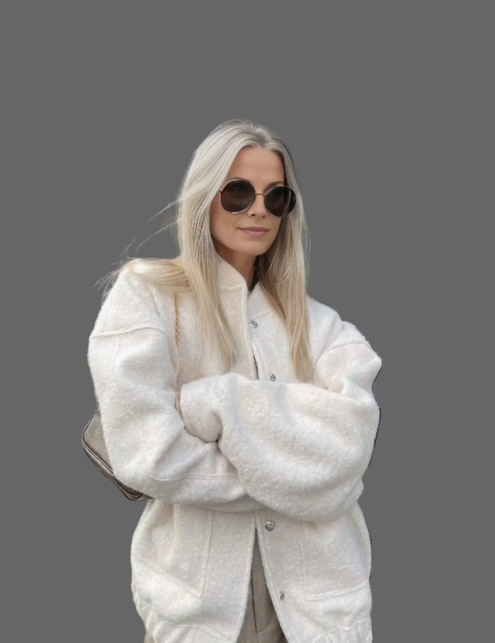 Via Bomber Femme Oversize en Bouclé – Veste Texturée Élégante & Confort Moderne