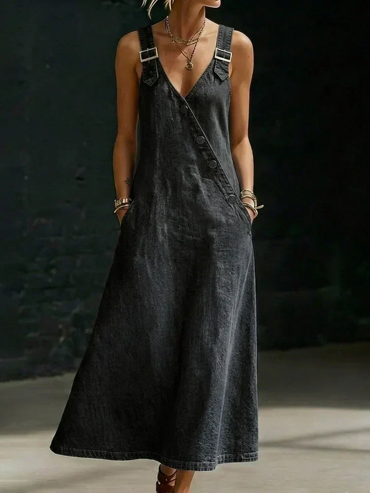 Vera - robe longue en denim boutonnée pour femme - vue 6