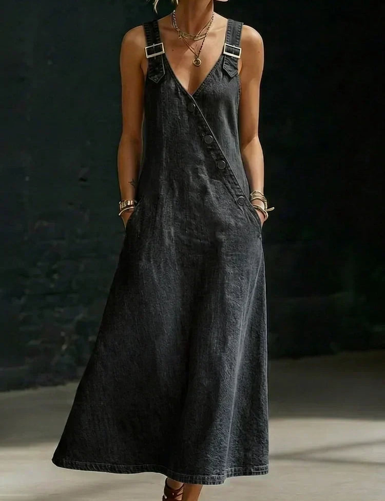 Vera - robe longue en denim boutonnée pour femme - vue 6