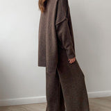 Aria Ensemble Loungewear Femme – Set Tricot Doux à Col Montant & Pantalon Large