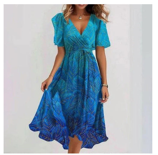 Emily Robe Midi Femme – Robe Légère en Chiffon avec Imprimé Fleuri, Décolleté en V & Taille Cintrée