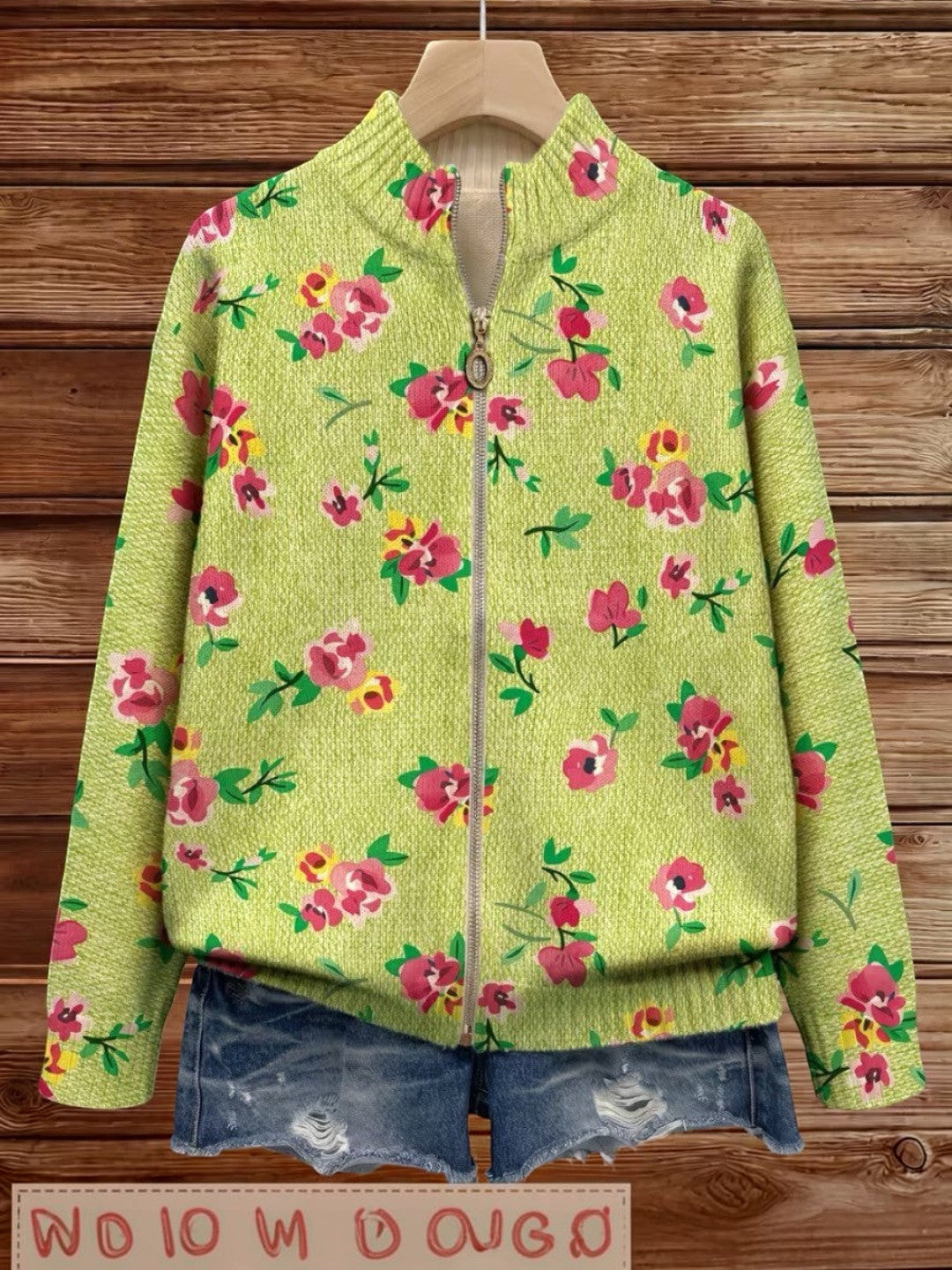 Émeline - Gilet vert à motif floral - vue détaillée