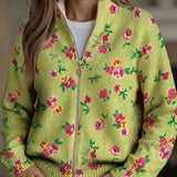 Émeline - Gilet vert à motif floral - vue d'ensemble