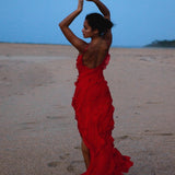 Angelina Robe Maxi Femme – Robe Rouge à Volants, Sensuelle & Glamour