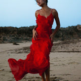 Angelina Robe Maxi Femme – Robe Rouge à Volants, Sensuelle & Glamour