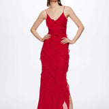 Angelina Robe Maxi Femme – Robe Rouge à Volants, Sensuelle & Glamour