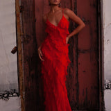 Angelina Robe Maxi Femme – Robe Rouge à Volants, Sensuelle & Glamour