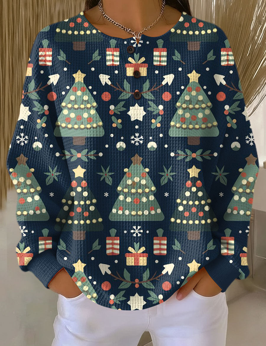 Fanny - Pull de Noël bleu nuit à sapins - vue d'ensemble