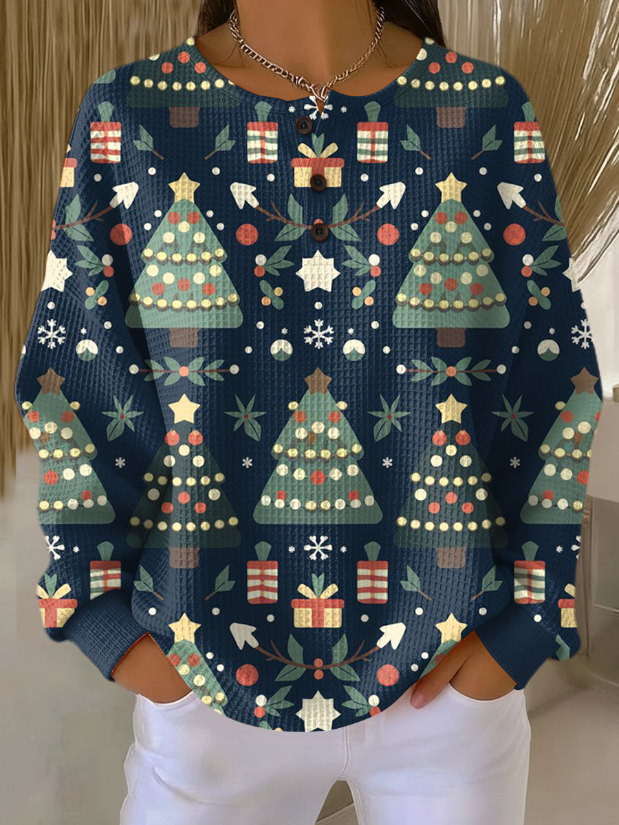 Fanny - Pull de Noël bleu nuit à sapins - vue d'ensemble