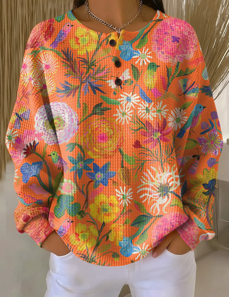 Faustine - Pull orange à fleurs - vue d'ensemble