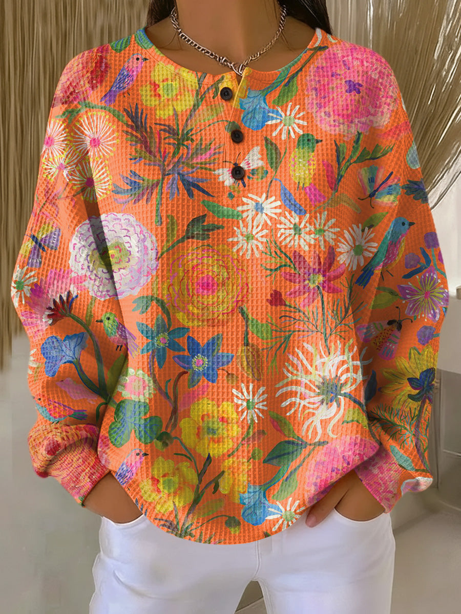 Faustine - Pull orange à fleurs - vue d'ensemble