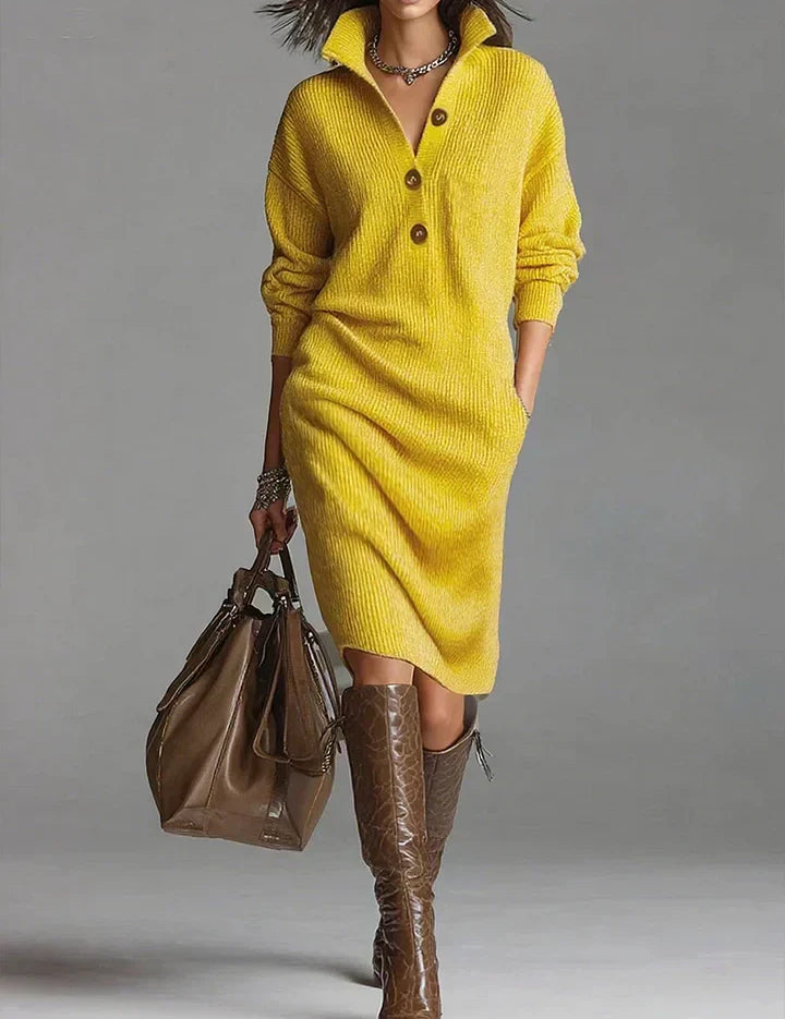 Desiree Robe Midi Femme – Coupe Confort avec Boutonnage au Col Style Élégant Quotidien