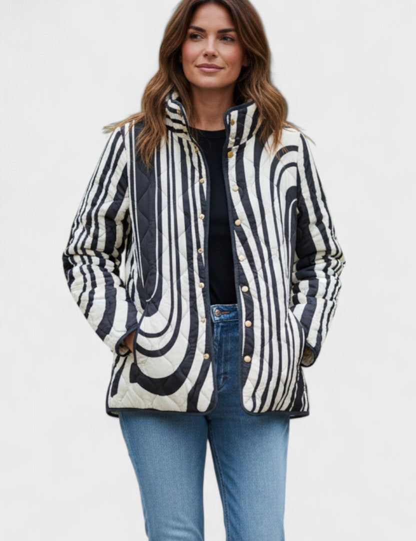 Flavie - Veste matelassée noir et blanc à motif graphique - vue d'ensemble