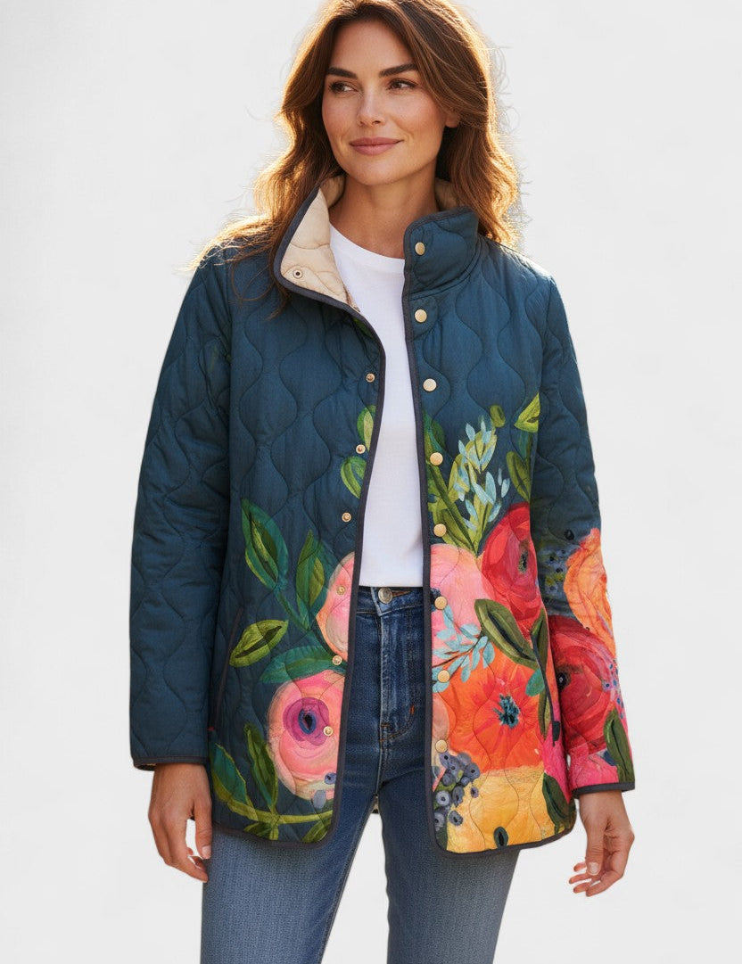 Florie - Veste matelassée bleu marine à motif floral - vue d'ensemble