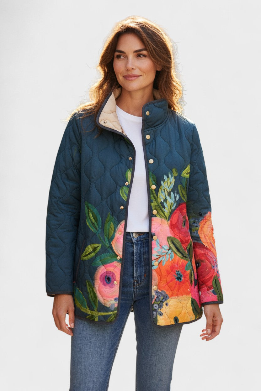 Florie - Veste matelassée bleu marine à motif floral - vue d'ensemble
