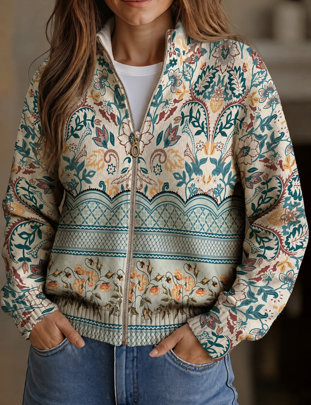 Ginette - Gilet à bordure florale - vue d'ensemble