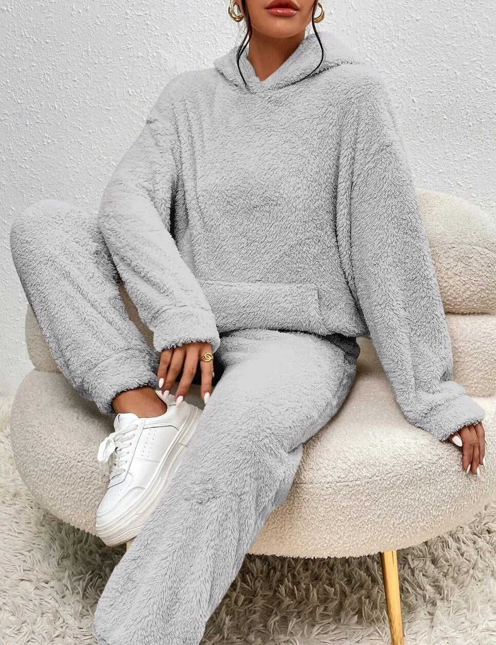 Louna Ensemble Loungewear Femme – Teddy Fleece Doux, Coupe Oversize & Confort Chaud