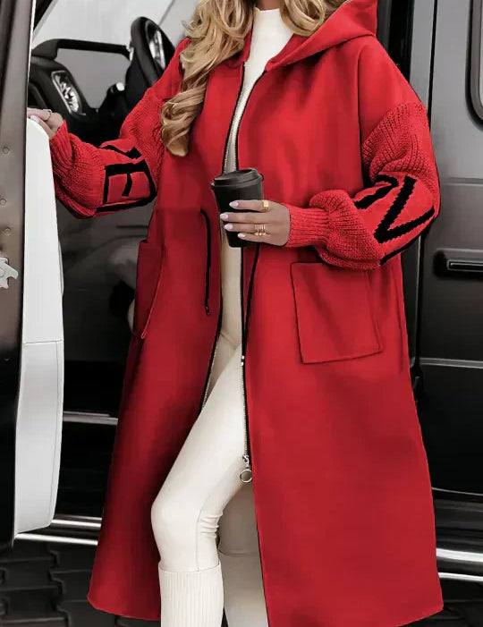 Ava Veste Patchwork Femme – Manteau Ajusté Déperlant avec Capuche & Manches Tricotées