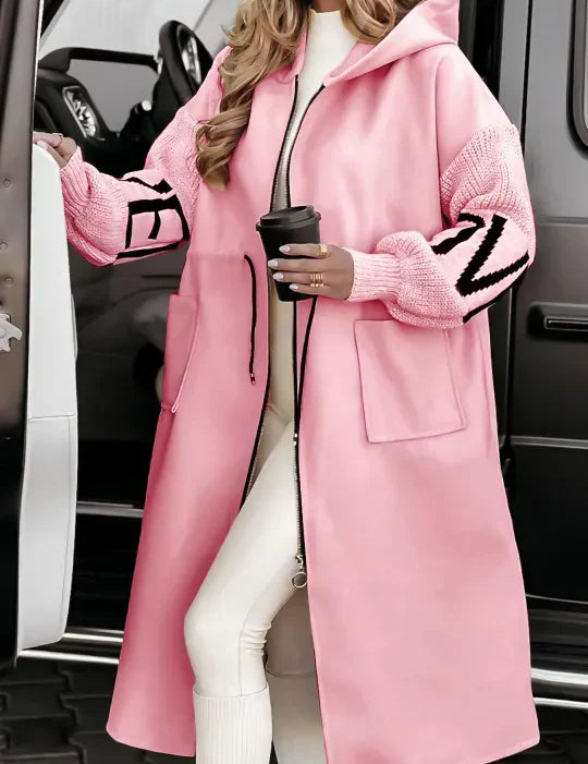 Ava Veste Patchwork Femme – Manteau Ajusté Déperlant avec Capuche & Manches Tricotées