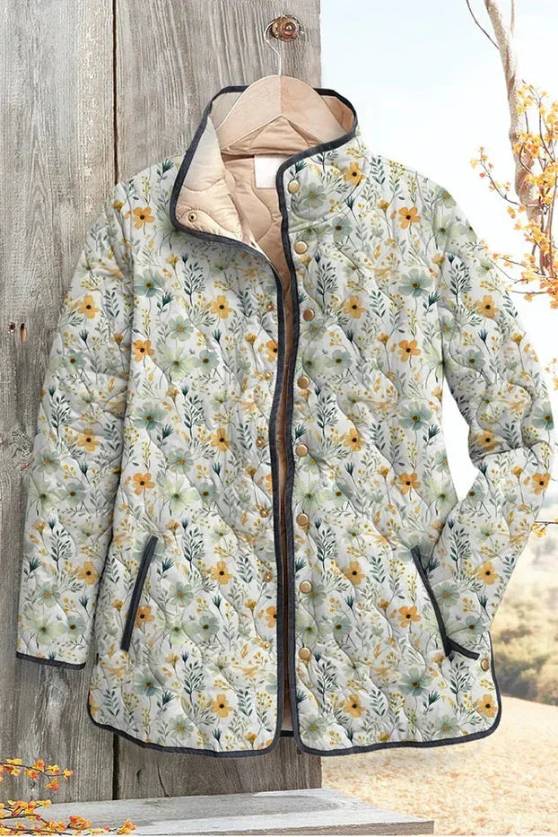 Hermance - Veste matelassée claire à fines fleurs - vue détaillée