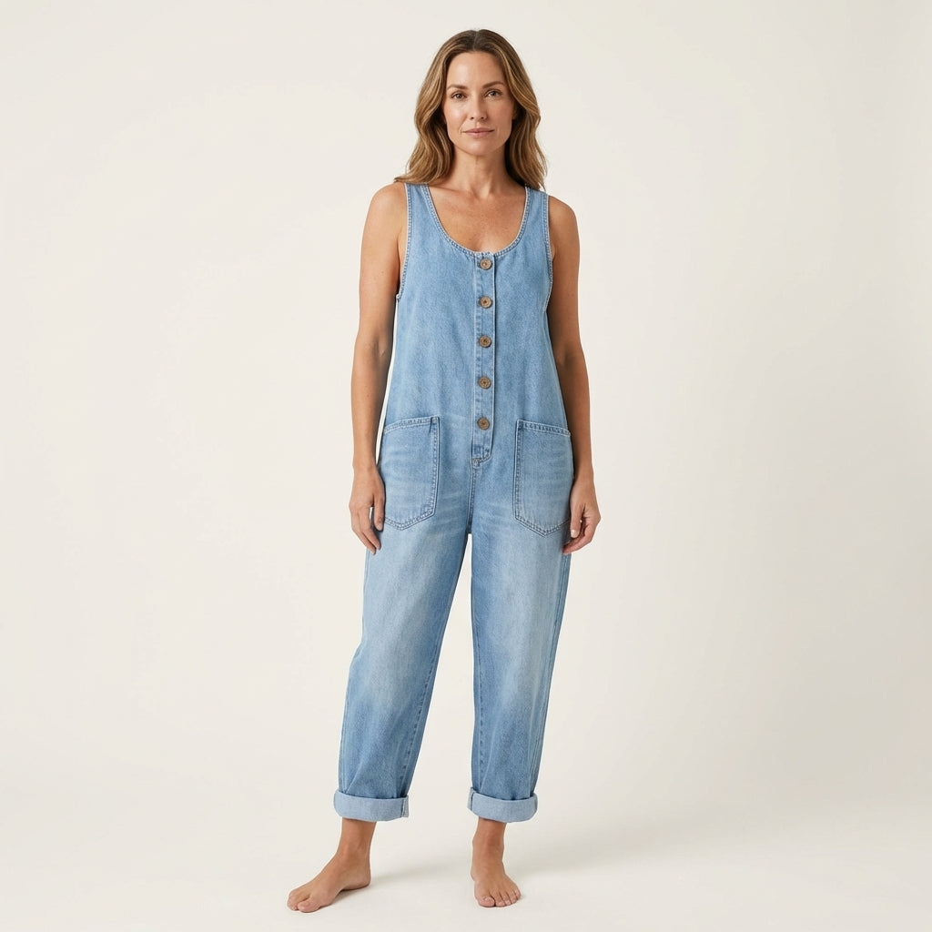 Liva - combinaison en denim à bretelles boutonnées pour femme - vue 5