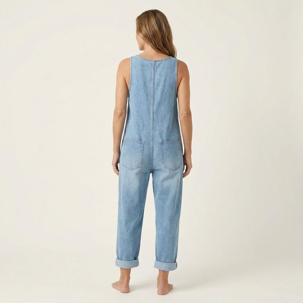 Liva - combinaison en denim à bretelles boutonnées pour femme - vue 6