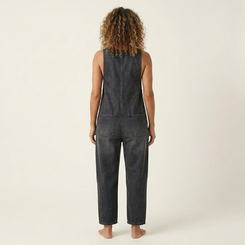 Liva - combinaison en denim à bretelles boutonnées pour femme - vue 4