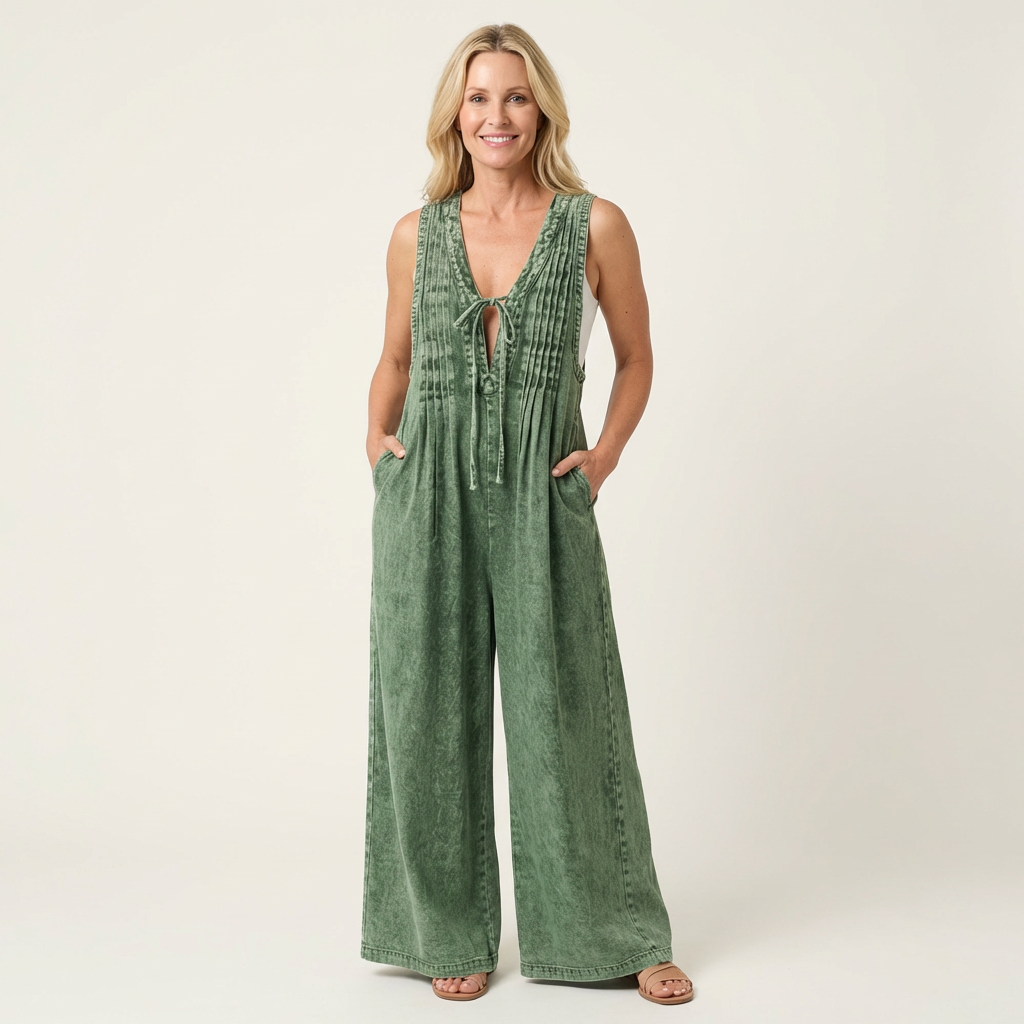 Griselda - combinaison en denim à jambes larges plissées pour femme - vue 5