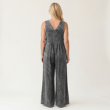 Griselda - combinaison en denim à jambes larges plissées pour femme - vue 2
