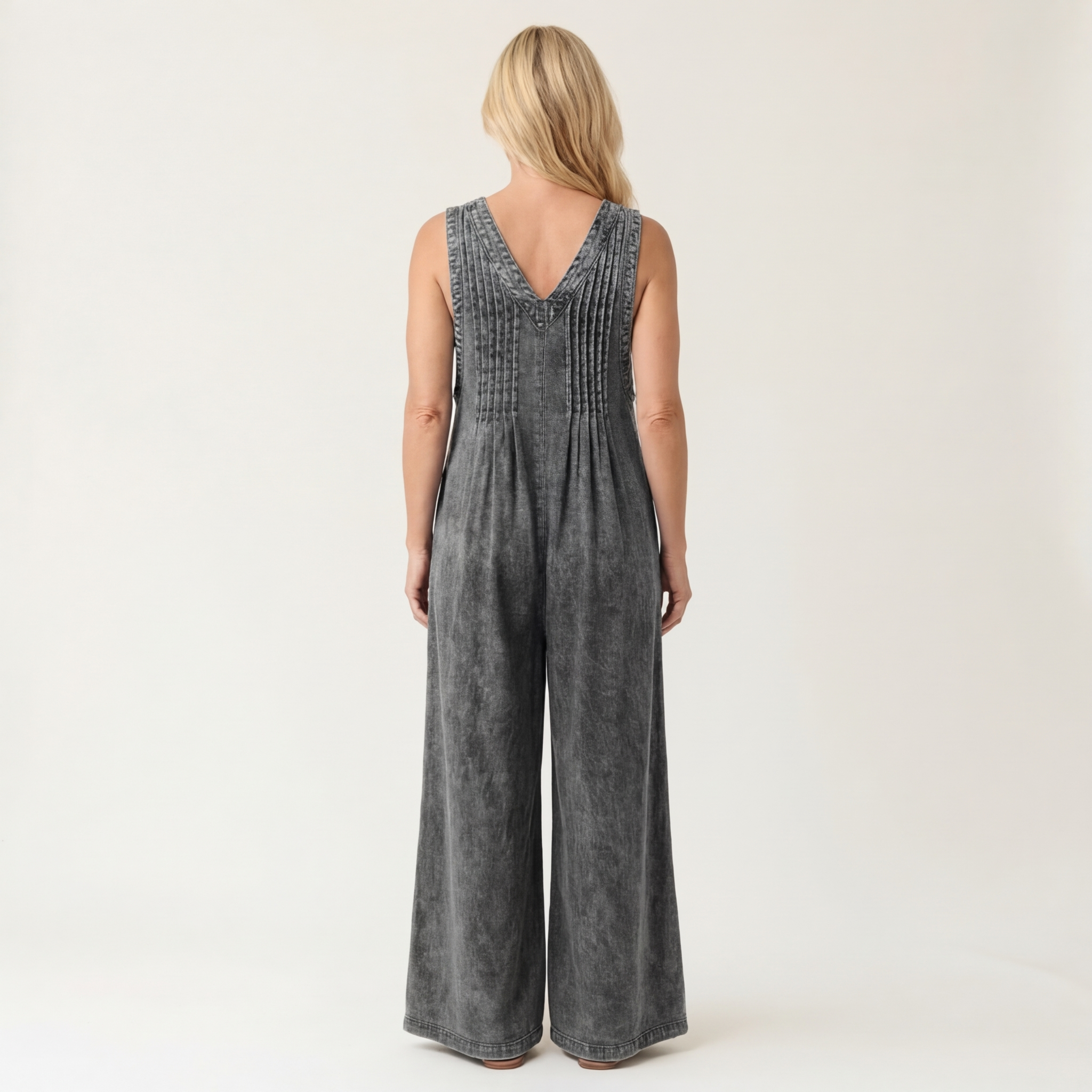 Griselda - combinaison en denim à jambes larges plissées pour femme - vue 2